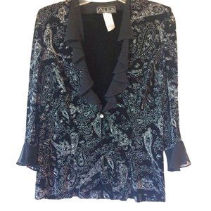 Alex Evenings, one button, paisley glitter slinky jacket sz M
